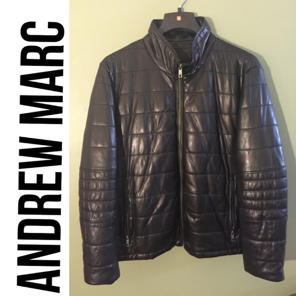 Andrew Marc Mens Leather Puffy Jacket Size XL - Picture 1 of 4