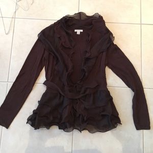 Boston Proper brown ruffled cardigan Small