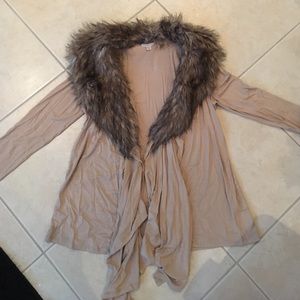 Boston Proper drapes cardigan with fur collar