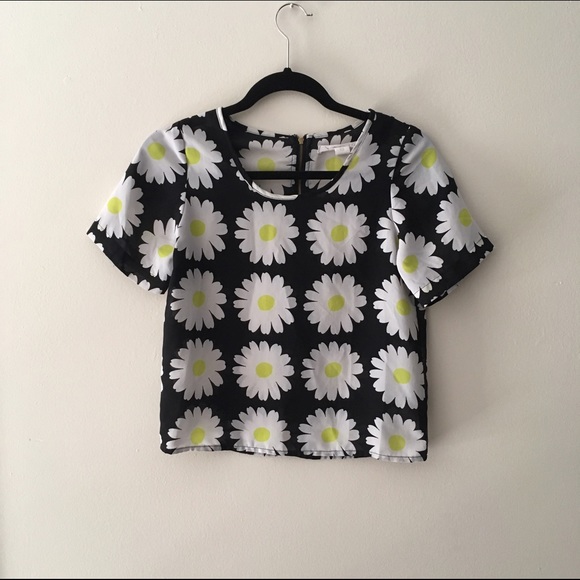 Tops - Sheer Daisy Printed Crop Top