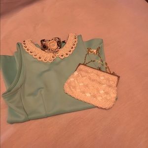Pearl Neck Turquoise Top