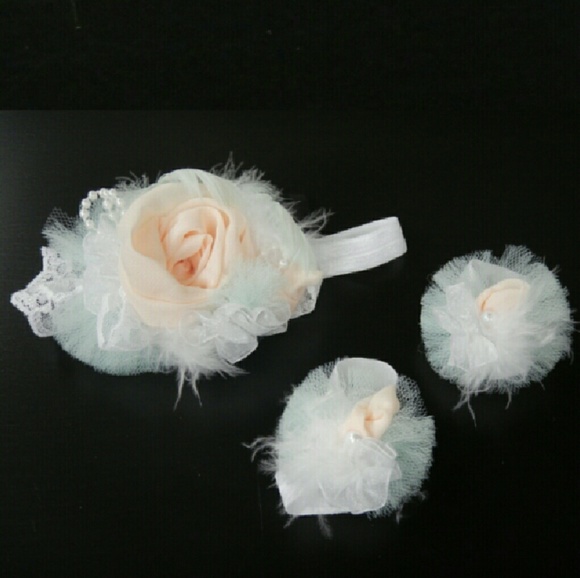 Blush Flower & Mint Headband & Barefoot Sandals