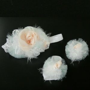 Blush Flower & Mint Headband & Barefoot Sandals