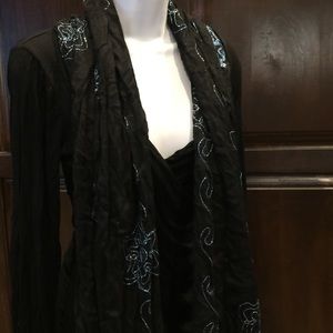 Elegant black and shiny blue scarf