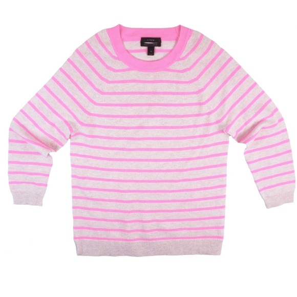 J. Crew Sweaters - New JCREW 100% Cashmere Pink Stripe Raglan Sweater