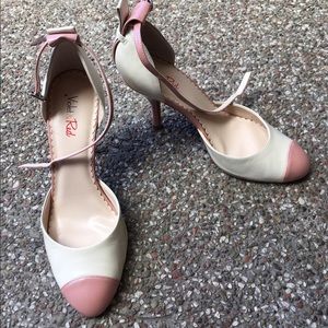 Cream and pink ankle strap heels