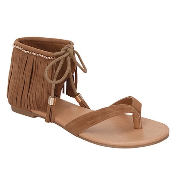 Tan Fringe Tassel-Tie Sandal
