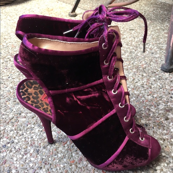 Purple velvet ankle boots