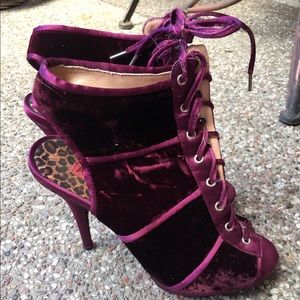 Purple velvet ankle boots