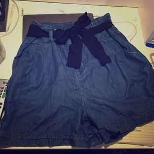 High waisted chambray shorts