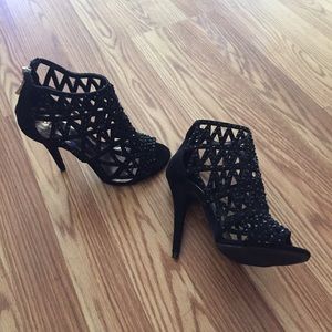 bakers black sequined cage heels