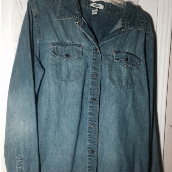 Denim "Button-Up" Blouse/ Light Denim Jacket