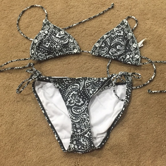 Navy and white paisley bikini