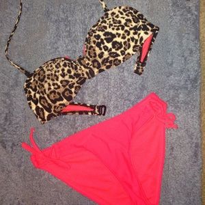 Cheetah print and pink bikini set