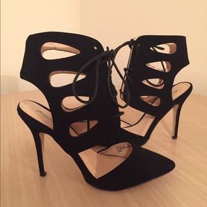 Anne Michelle Black Lace Up Heels 8.5