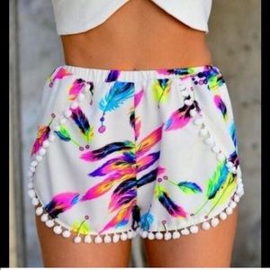 Feather pompom shorts NWOT