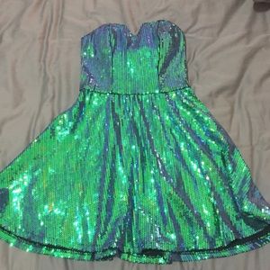 Blue and green sequence mini dress