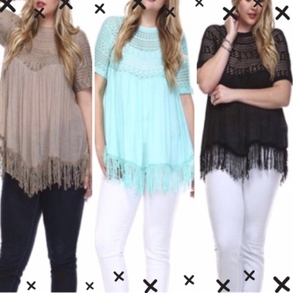 CUTE PLUS BOHO TOPS IN MINT BLUE, BLACK & TAUPE! - Picture 2 of 2