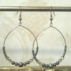 *SOLD* Grey & Gunmetal Beaded Loop Earrings