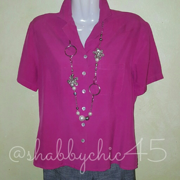 2/$25 Silk Fuchsia Button Down Shirt