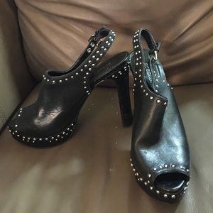 Black leather studded heals