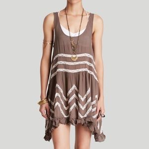 free people brown slip dress with pink polka dots
