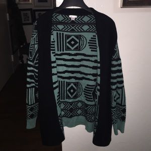 Black and blue patterned knit cardigan