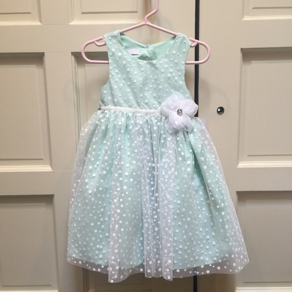 Mint green dress with white polka dots