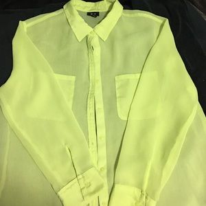 EUC mossimo neon yellow chiffon blouse size xl