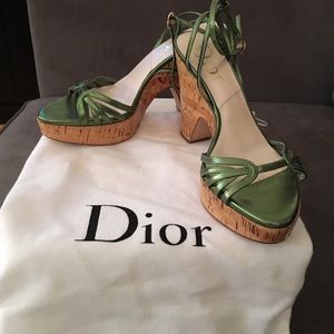Dior  Metallic Green Cork Heel Wedges