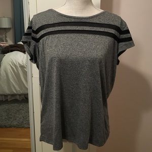 Grey Cap Sleeve Tee with Mesh Stripe