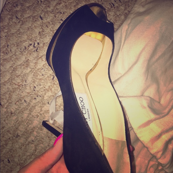 Jimmy Choo Black Suede Dahlia/Gold Leather Size 37