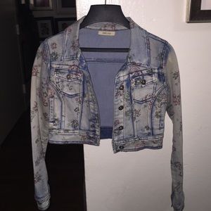 Denim jacket with rose print