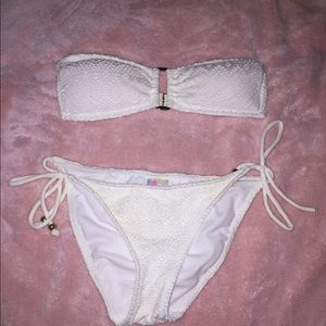 Roxy Strapless Crochet Bikini in White