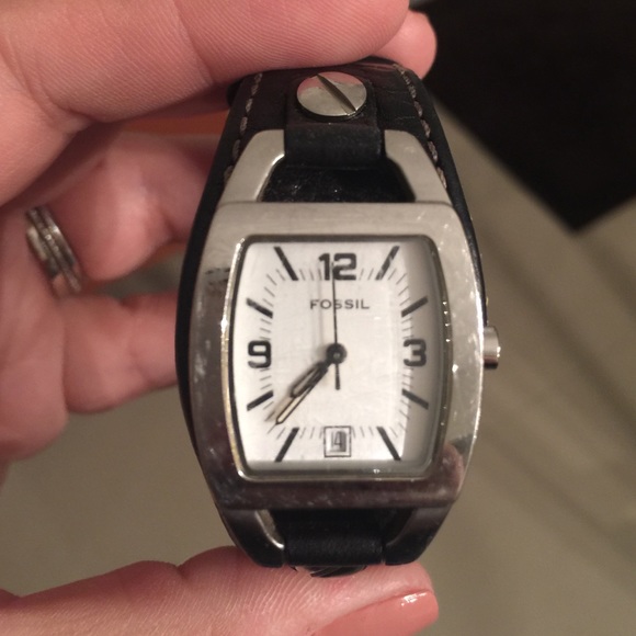 Black Leather Fossil Watch