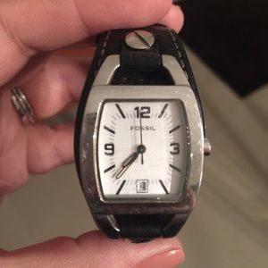 Black Leather Fossil Watch