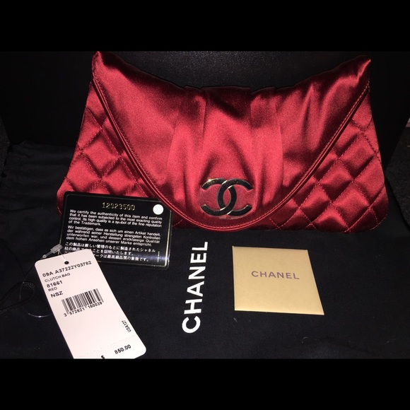 Authentic CHANEL Red Satin Clutch