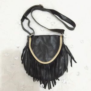 Black & gold leather crossbody bag