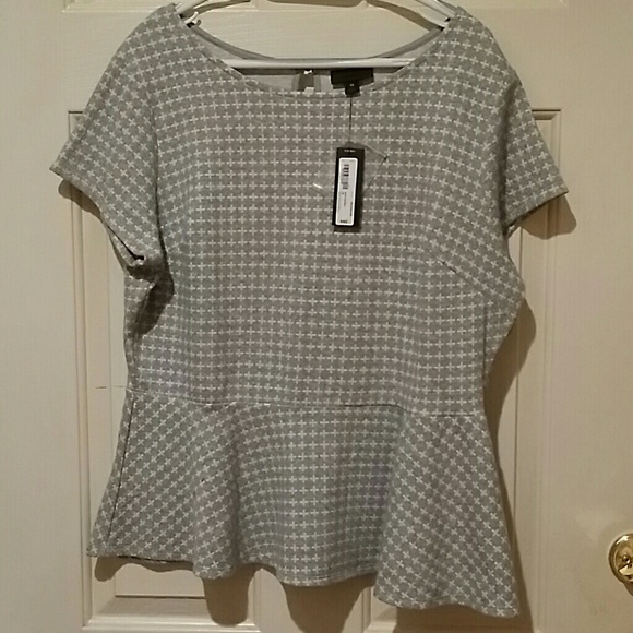 Peplum Top- Worthington Grey and White Checks.  1X