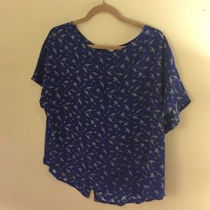 11•1•TYLHO Blue Pattern 100% Silk Blouse