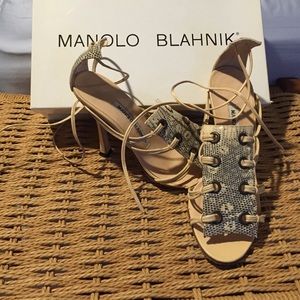 Beige 4 inch heel ankle tied