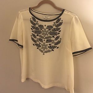 Madewell Black & Off-White 100% Silk Blouse