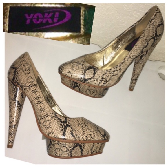 Yoki Shoes - Yoki Faux Leather Snakeskin Platform Pumps