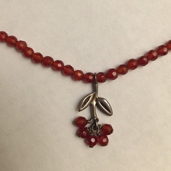 carnelian and silver necklace w leaf & flower drop - Picture 2 of 3
