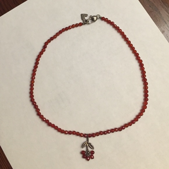 carnelian and silver necklace w leaf & flower drop - Picture 3 of 3