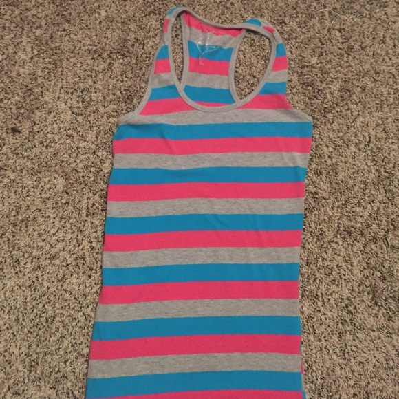 Pink blue and grey striped tank