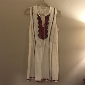 Madewell White Linen Dress w/ Red Embroidery