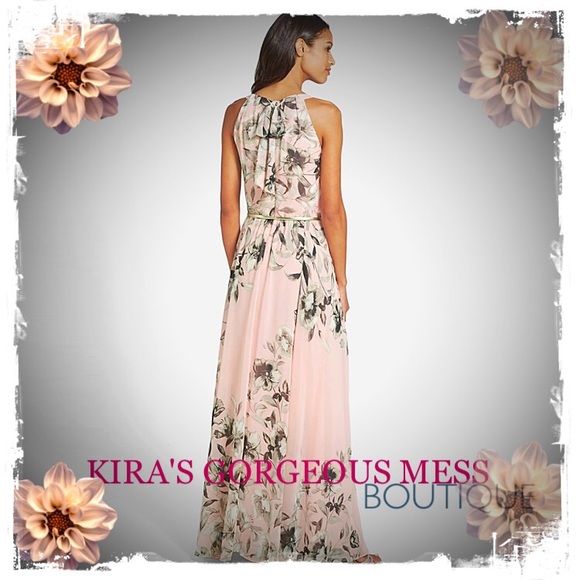 💘HP💘BNWT SEXY CHIFFON FLORAL MAXI W GOLD BELT - Picture 2 of 3