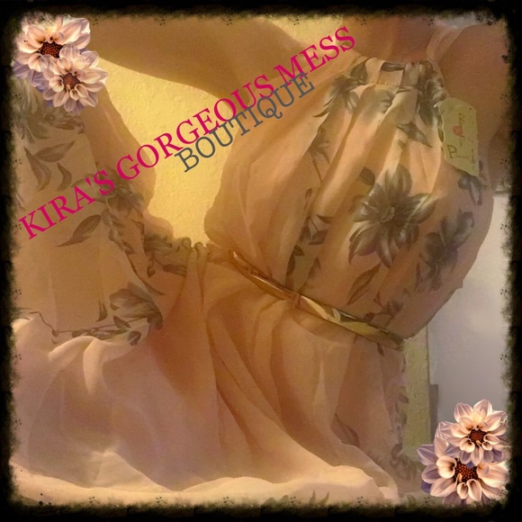 💘HP💘BNWT SEXY CHIFFON FLORAL MAXI W GOLD BELT - Picture 3 of 3