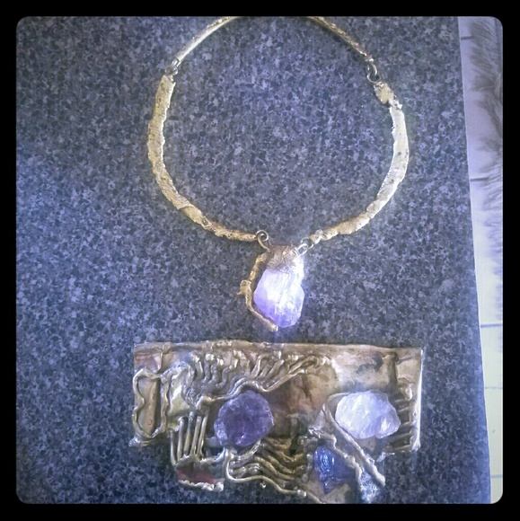 Bronze and amethyst necklace and buckle